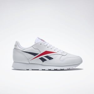 Adidasy Męskie Reebok Classic Leather Vector Białe/Jasny Czerwone/Granatowe PL 51IGYQW